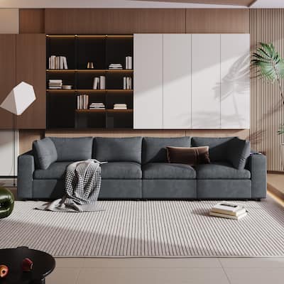 Upholstered Modular Sofa with Storage Space and USB Charge Ports, Sectional sofa Recliner Sofa with Wireless Charging