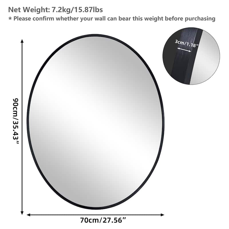 Black Oval Mirror for Bathroom Aluminium Alloy Frame Wall Mount Mirror