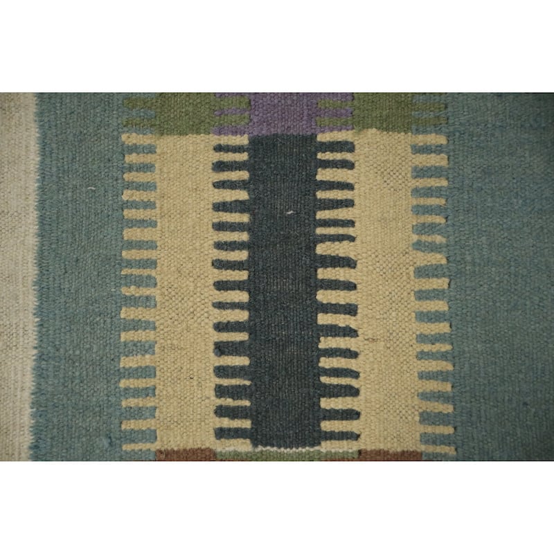 Hand Woven Oriental 100% Wool Carpet Southwestern Tribal Navy Blue & Blues Kilim Area Rug - 10' 2'' X 9' 8''