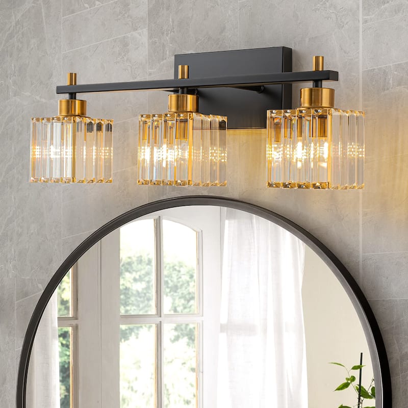 Modern Dimmable Glam Crystal Black Gold Bathroom Vanity Lights