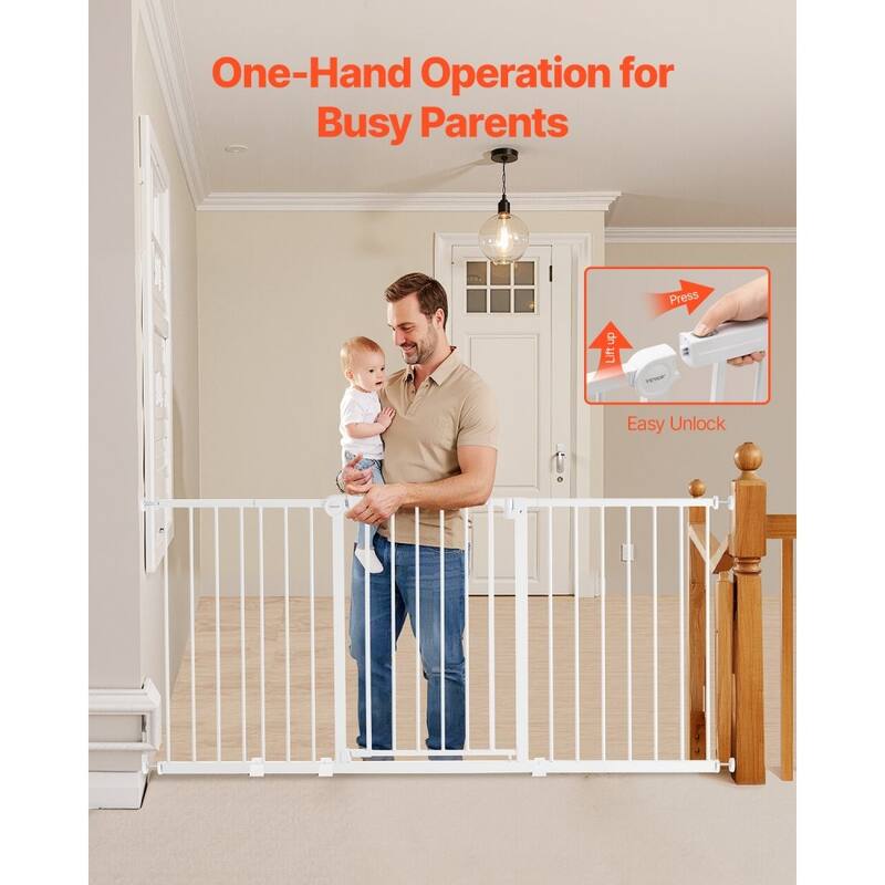 White Adjustable Kid's Gate 60-63in with Auto-Close and One-Hand Lock - 60.6-63.3 L x 30 W in.