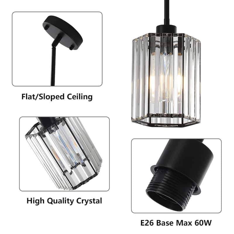 1-Light Crystal Pendant Lighting Fixtures for Sloped Ceiling