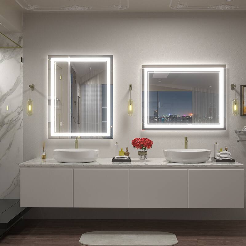 KIOTEE Frameless Front lit LED Lighted Anti-Fog Tempered Glass Bathroom Vanity Mirror with ETL and 3-Year Warranty