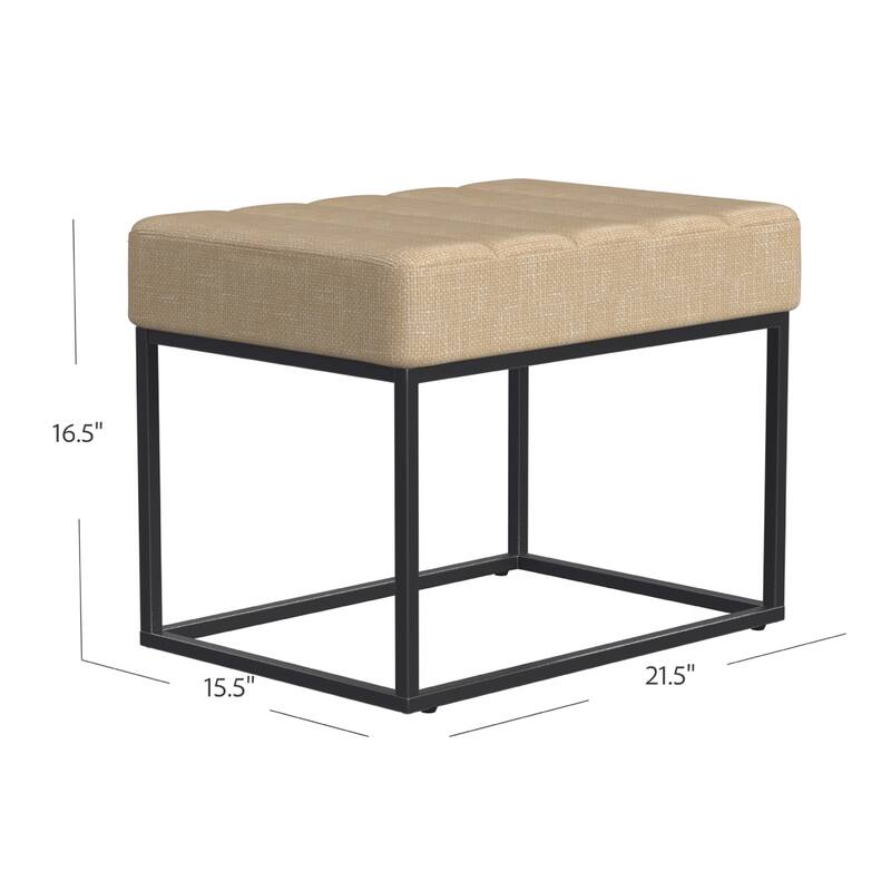 Kai Ottoman Footstool, Light Brown Woven Fabric, Black Metal, 22 Inch