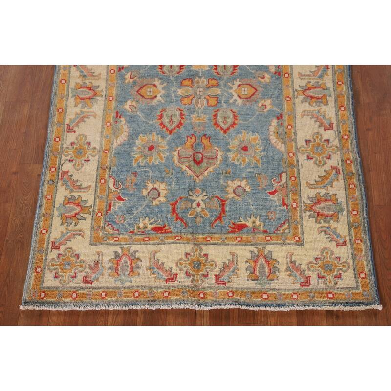 Traditional Blue Kazak Accent Rug Hand-Knotted Wool Carpet - 3'4"x 5'2"