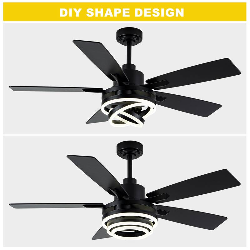 Oaks Aura 52in. DIY Shade Modern Reversible Ceiling Fan with Light, 6-Speed Silent Motor Ceiling Fan with Remote for Large Room
