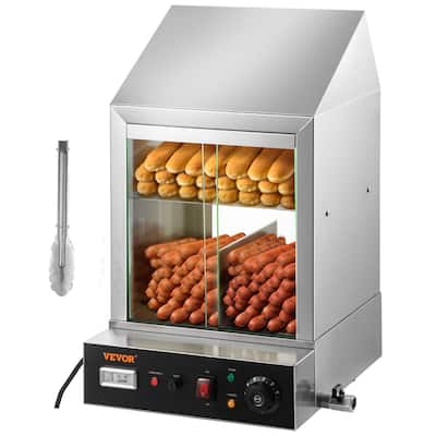 VEVOR 36 L 2-Tier Hot Dog Steamer for 200 Hotdogs & 42 Buns, Electric Bun Warmer Cooker with Rotary Knob - 36L 2-Tier