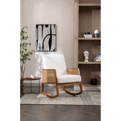 Polyester/PU Upholstered Comfortable Rocking Chair With Wood Base