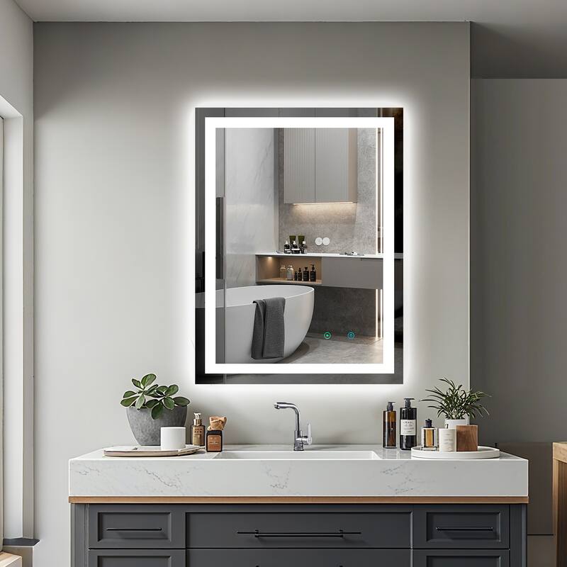 Frameless LED Bathroom Mirror with High Luminosity and Anti-Fog Technology, Wall-Mounted Rectangle Vanity Mirror - 36''x27'9''