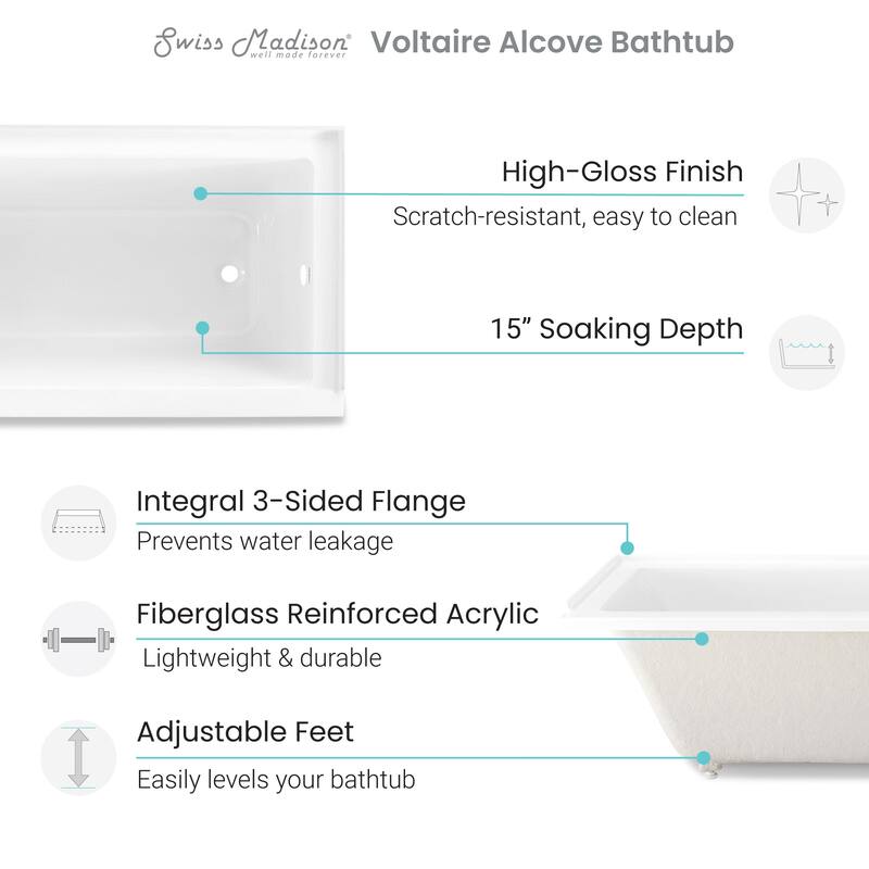 Voltaire 48 x 32 in. Acrylic Drop-in Bathtub