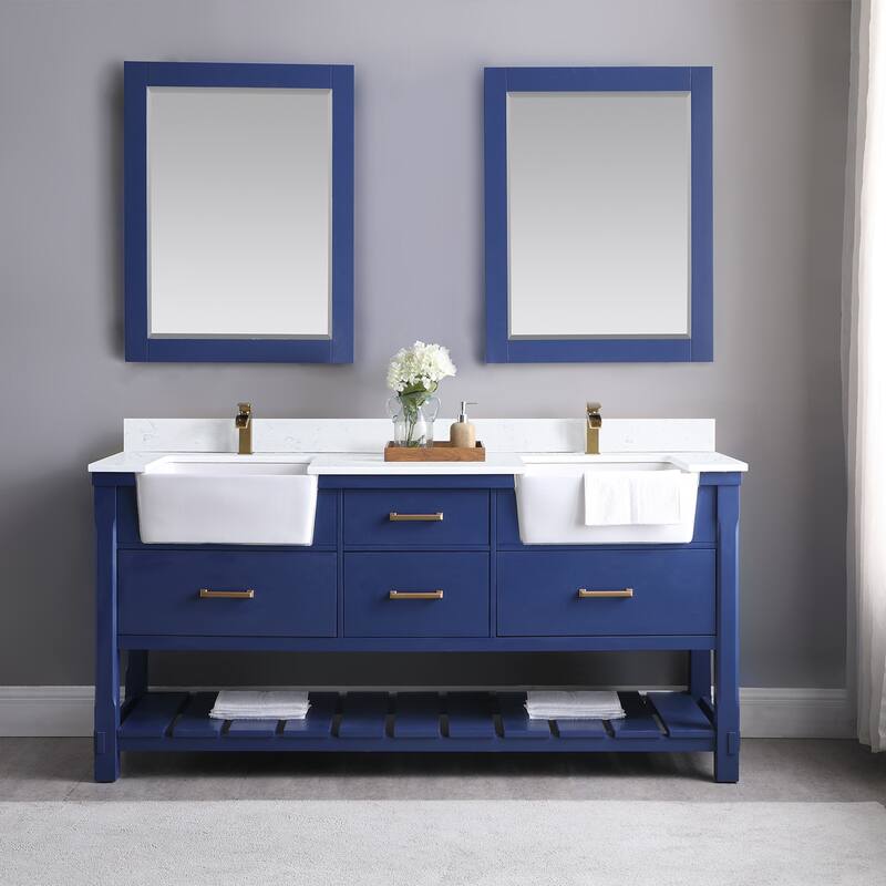 Altair Georgia Double Bathroom Vanity Set and Aosta White Stone Countertop with Farmhouse Basin with Mirror
