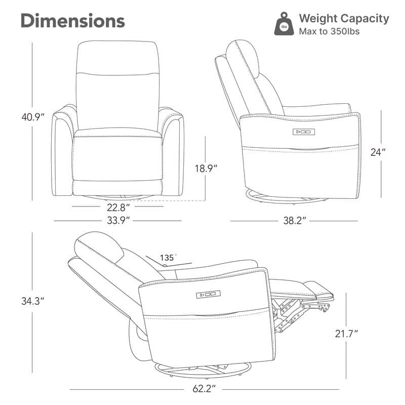 Farley Power Swivel Genuine Leather Recliner Chair Nursery Glider