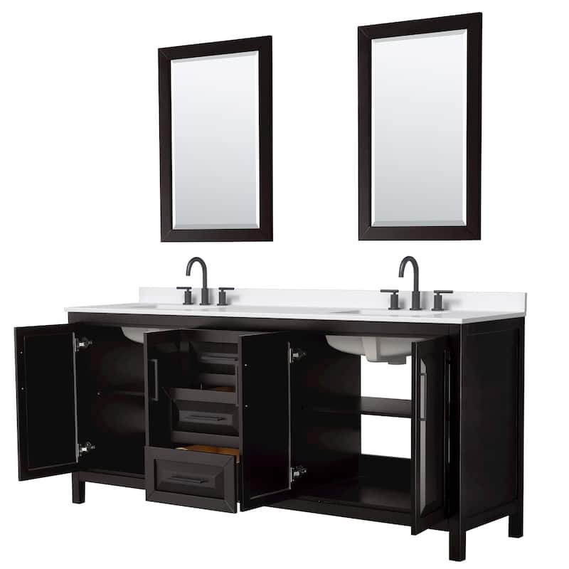 Daria 80-inch Double Vanity, 3 Hole Quartz Top, 24-inch Mirrors