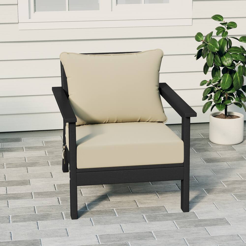 Birchwood All Weather HDPE Outdoor Patio Deep Seating Black Club Chair With Cushions (1-Piece)
