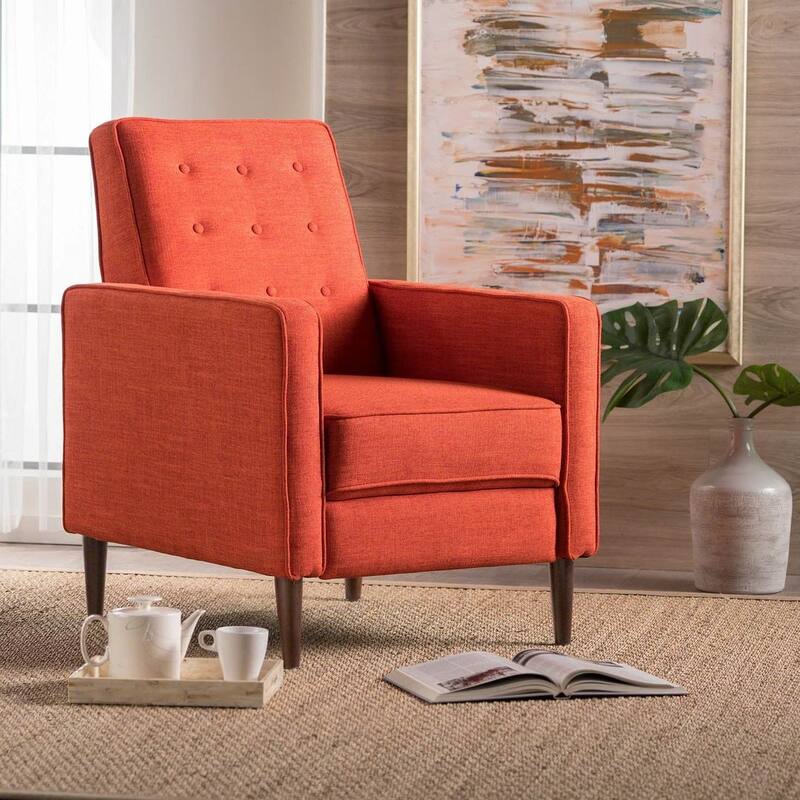 Mid-Century Modern Fabric Recliner Chair with Birch Legs by Christopher Knight Home - Orange