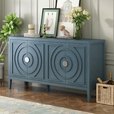 Retro Sideboard Round Metal Door Handle Two Large Cabinets Adjustable Shelves