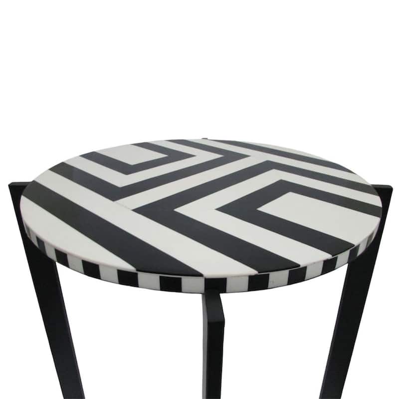 Wood Side Table Round Geometric Top Sleek Base - 23" Black/White - 20.5" x 17" x 22.5"