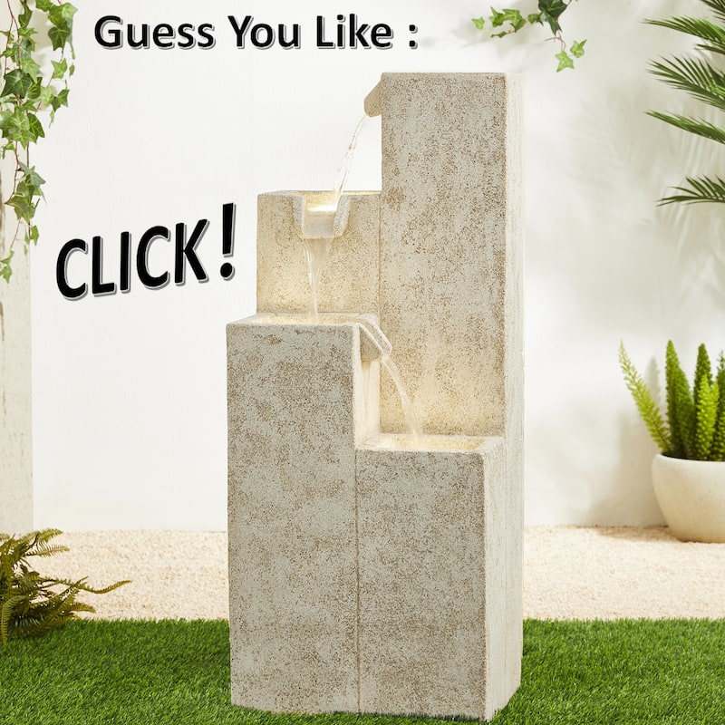 32-Inch Modern Polyresin LED Spiral Outdoor Fountain With Small Planter by Glitzhome