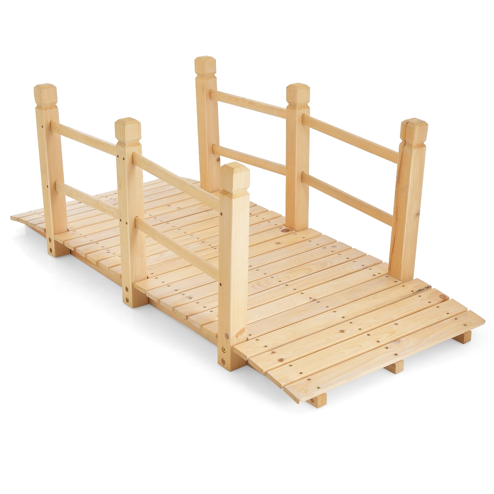 Costway 5' Wooden Garden Bridge Arc Stained Finish Footbridge Backyard