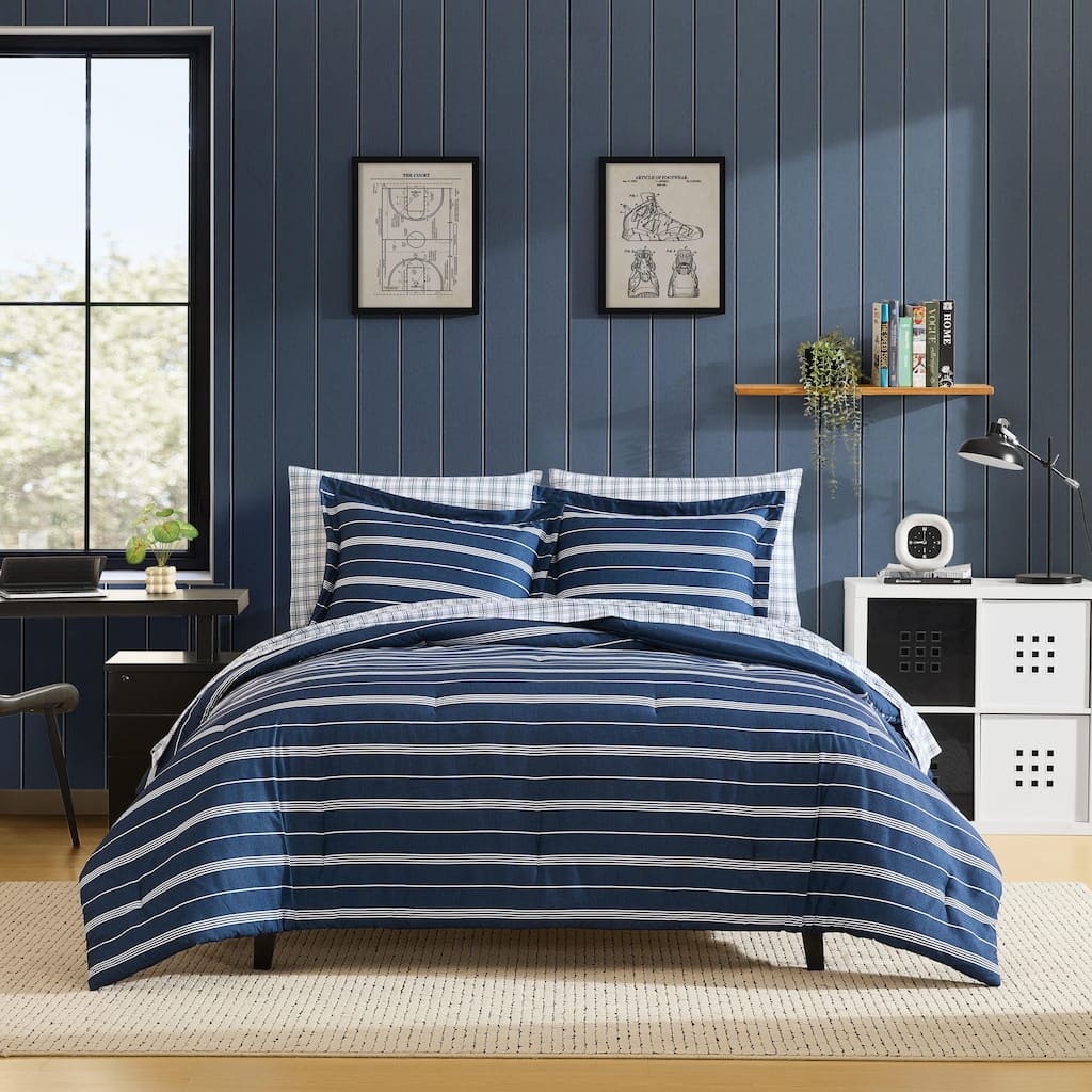 Nautica Mariners Line Reversible Blue Comforter Bonus Set