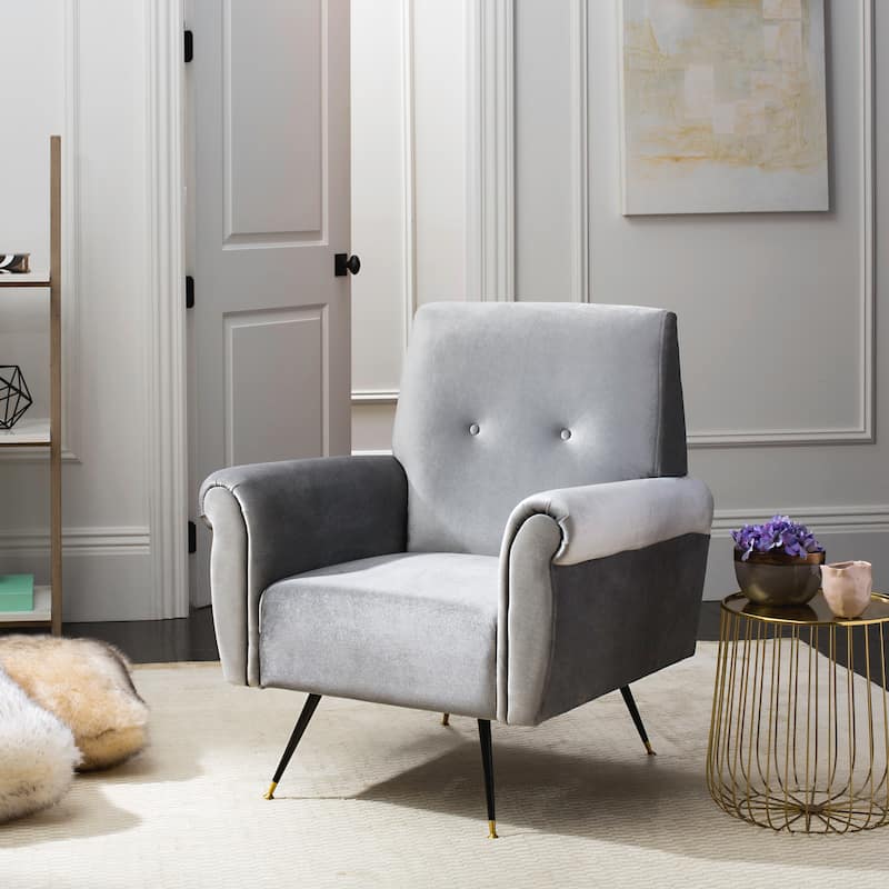 SAFAVIEH Mid-Century Modern Glam Mira Velvet Light Grey Club Chair - 32" W x 29" D x 37" H