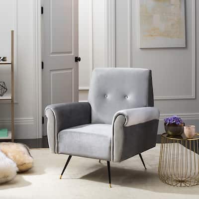 SAFAVIEH Mid-Century Modern Glam Mira Velvet Light Grey Club Chair - 32" W x 29" D x 37" H