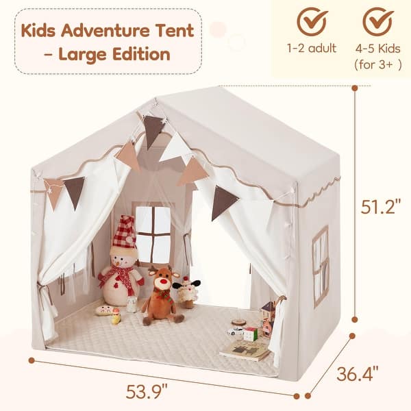 dimension image slide 0 of 3, EROMMY Kids Tent Playhouse with LED Star Lights and Padded Mat, Large Indoor Toddler Tent for Boys and Girls.