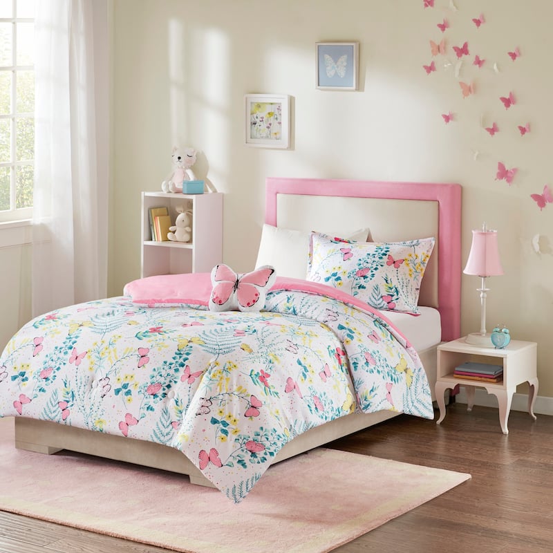 Intelligent Design Kids Caroline Pink Printed Butterfly Comforter Set