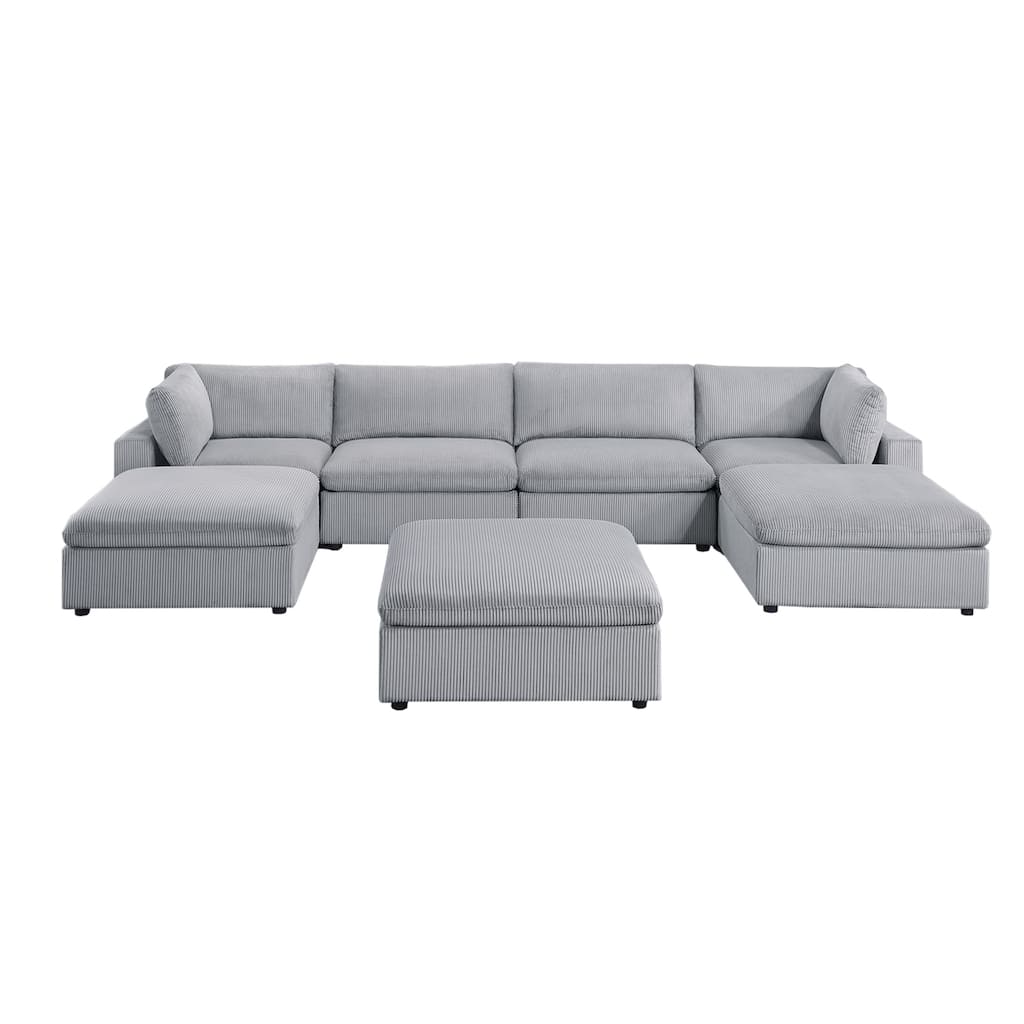 7 Piece Corduroy Upholstered Modular Sectional Sofa with Ottoman