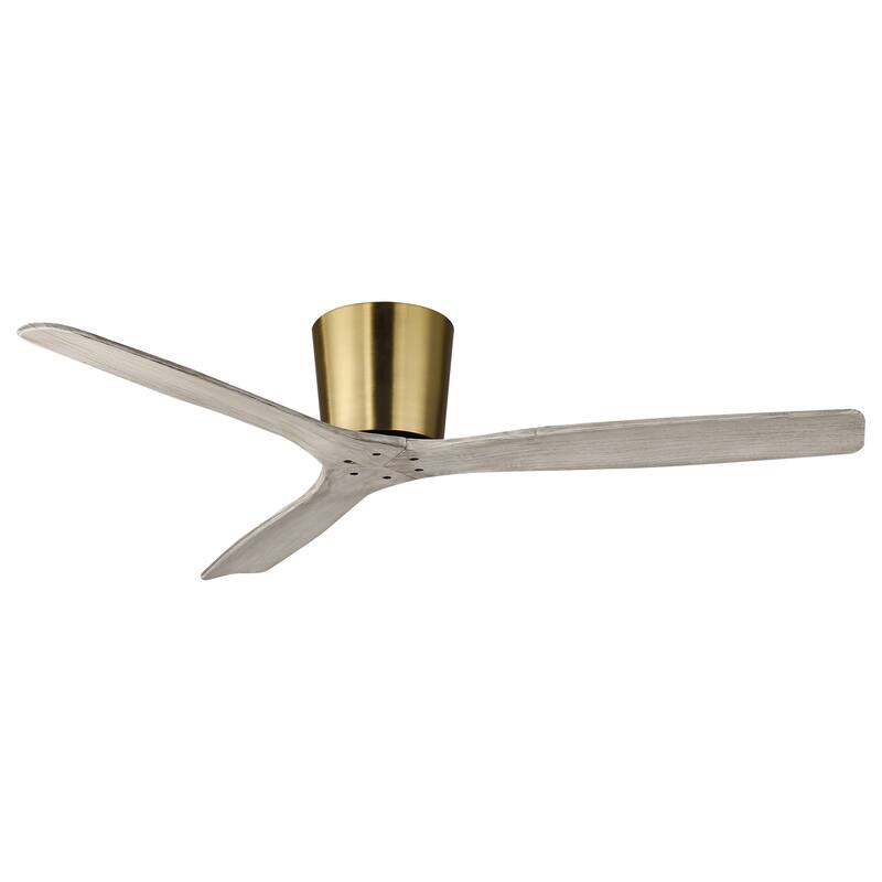 54" Modern Minimalist Weathered Solid Wood Gold Flush Mount Ceiling Fan with Remote and 6-Speed DC Motor