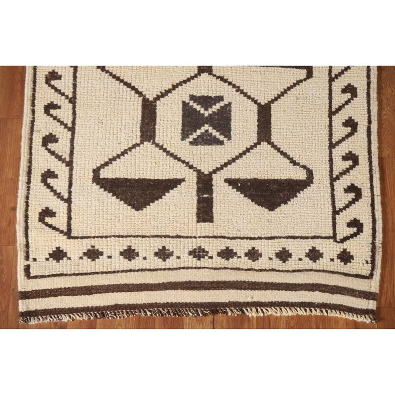 Natural Dye Beige Tribal Anatolian Runner Rug Handmade Wool Carpet - 3'6"x 11'4"