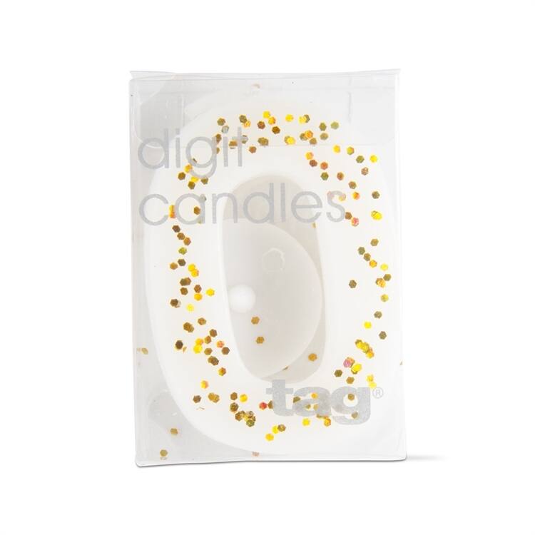 Number 0 Birthday Candle - White Wax Pillar Candle for Cake, 2" H x 1.5" L x 0.5" W, 0.07 hrs Burn Time