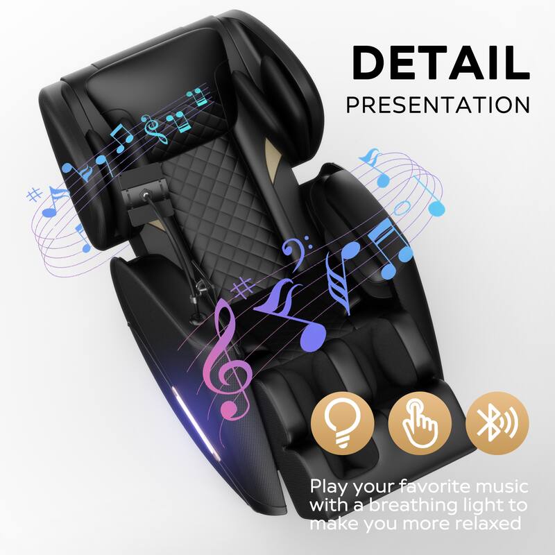 Modern Zero Gravity Full Body Massage Chair PU Leather Armchair with Heating, Airbag Therapy and Bluetooth, Adjustable Footrest