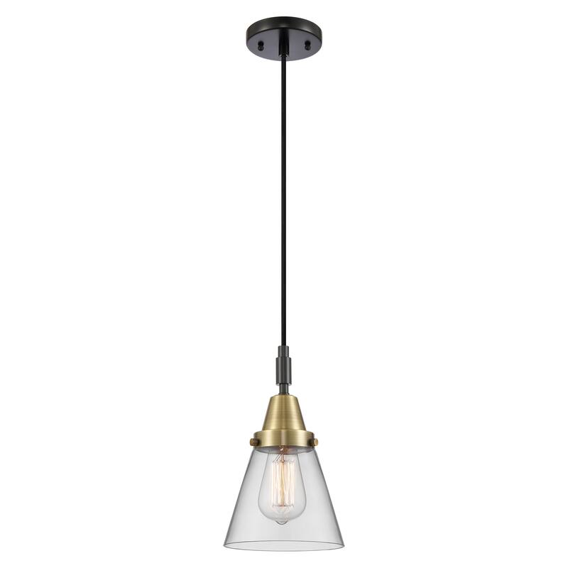 Innovations Lighting Downtown Urban - Caden Cone - 1 Light 6" Cord Hung Mini Pendant - Clear Shade/Black Antique Brass
