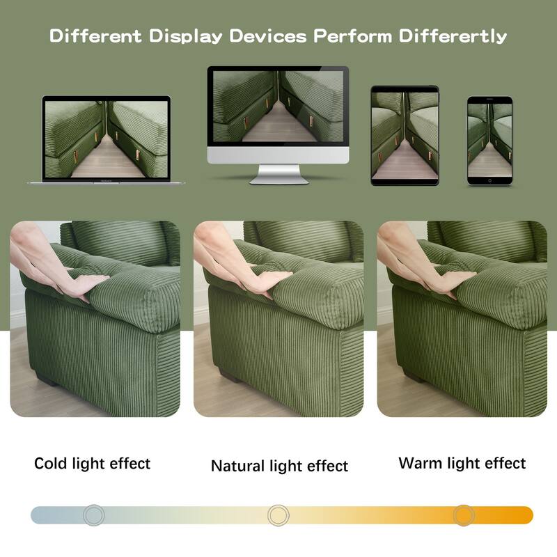 Rossetta Modern 92" Oversized Deep Seating Design Corduroy Fabric Extra-Wide Armrests Modular Sectional Couch, with Pillows