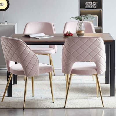 Velvet Dinning Chairs with Metal Legs and Hollow Back Upholstered Dining Chairs Set of 4