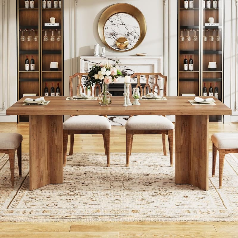 Farmhouse Wood Rectangular Dinner Dining Table for Kitchen Dining Room