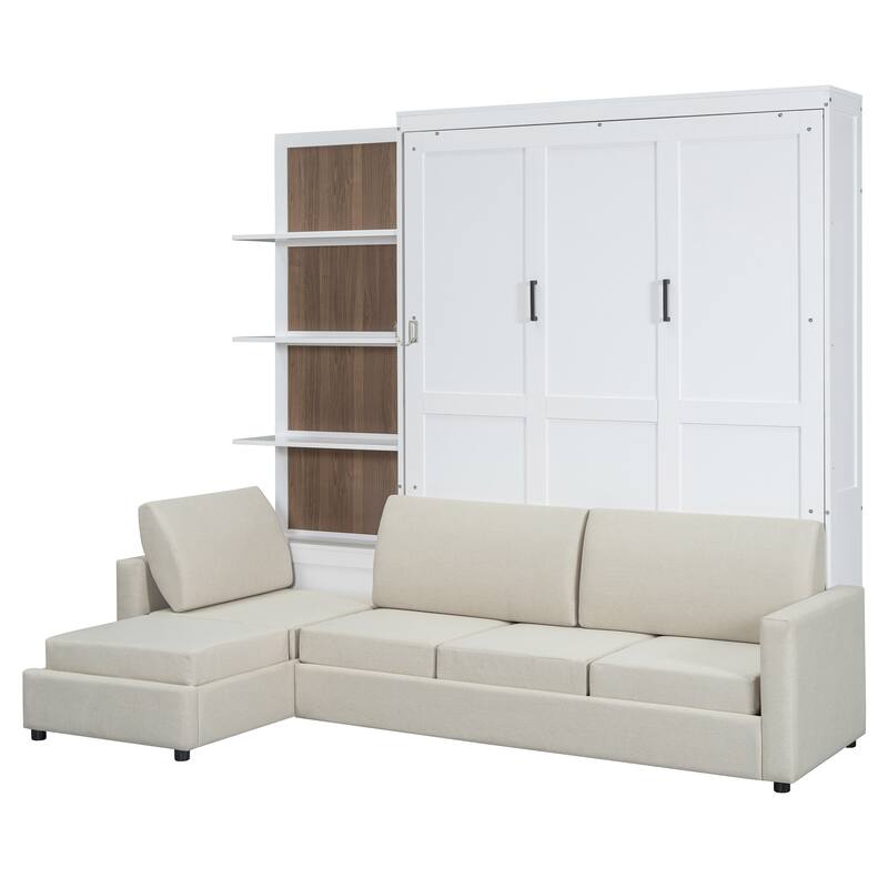 Queen Murphy Bed with Built-in Sofa, Shelves & Space-Saving Design