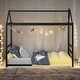 preview thumbnail 2 of 22, Playful House-Shaped Design Platform Bed with Roof and Chimney Design,Black