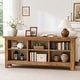 preview thumbnail 6 of 9, 70.86" Solid Wood Sofa Console Table with Open Storage Shelves & Wavy Edge Designs