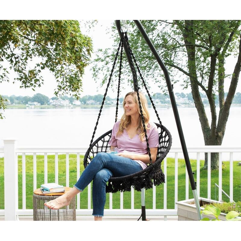 Bahia Macrame Hammock Chair Bedroom Rope Swing Indoor Outdoor Hand Woven Accent Chair - 42 x 32 in