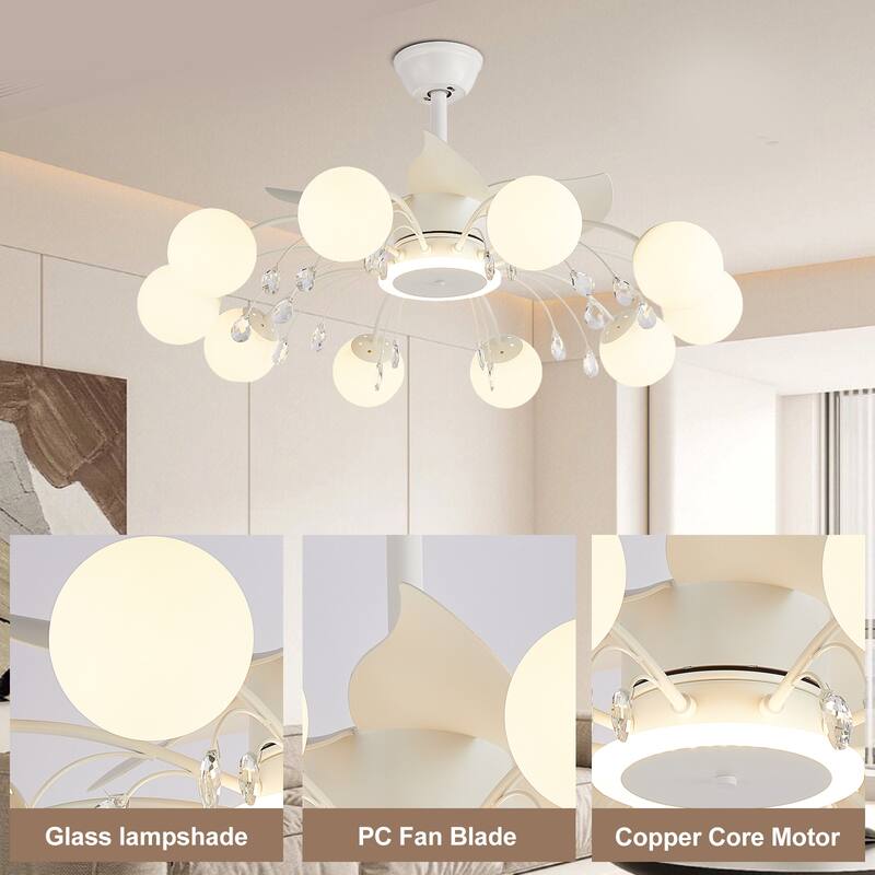 31in. Indoor Gold Modern Ceiling Fan with Light, Reversible Fandelier with Light Bulbs and Remote for Living Room