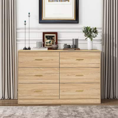 Modern Natural 6-Drawer Dresser for Bedroom, Ample Storage Wide Chest of Drawers