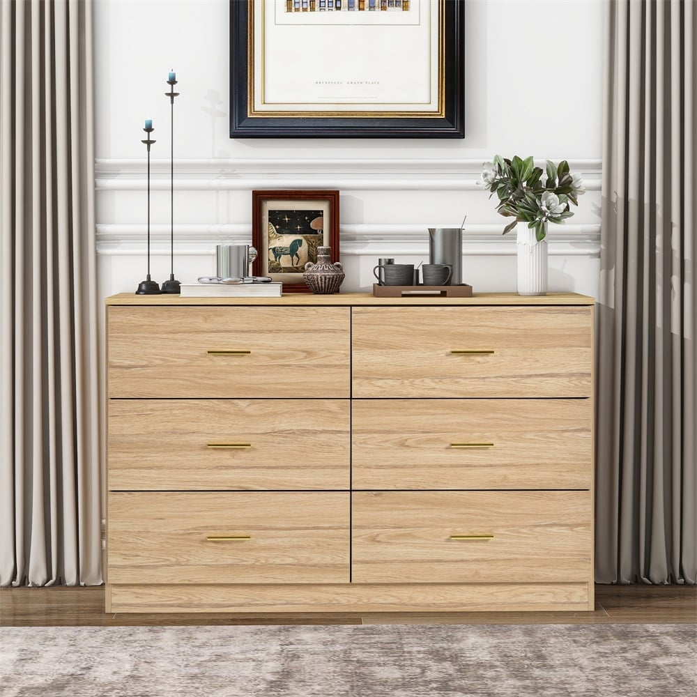 draw drawers バックオープンTシャツ ベージュ Modern Versatile Usage Wide Chest of Drawers with Gold Metal