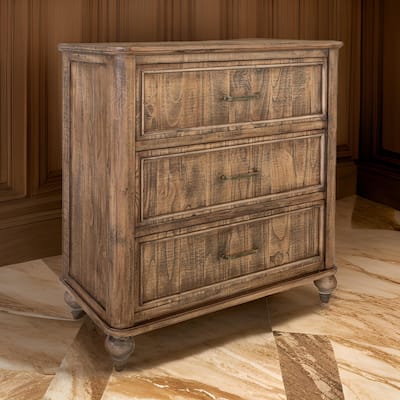 Liam 39 Inch Tall Dresser Chest 3 Drawers Rustic Brown Bar Handles
