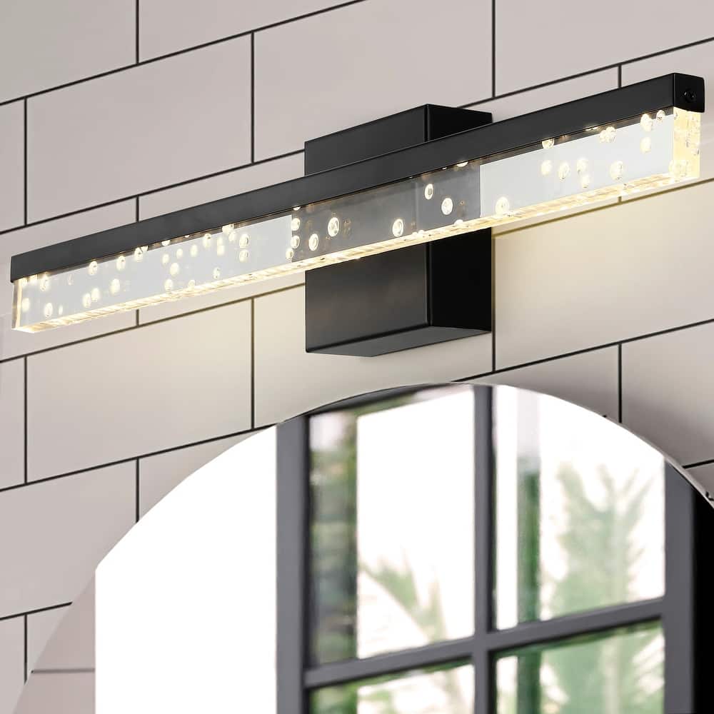 Baxter 22" 1-Light Modern Contemporary 360-Degree Rotatable Iron/Seeded Acrylic Integrated LED Vanity Light, by JONATHAN Y