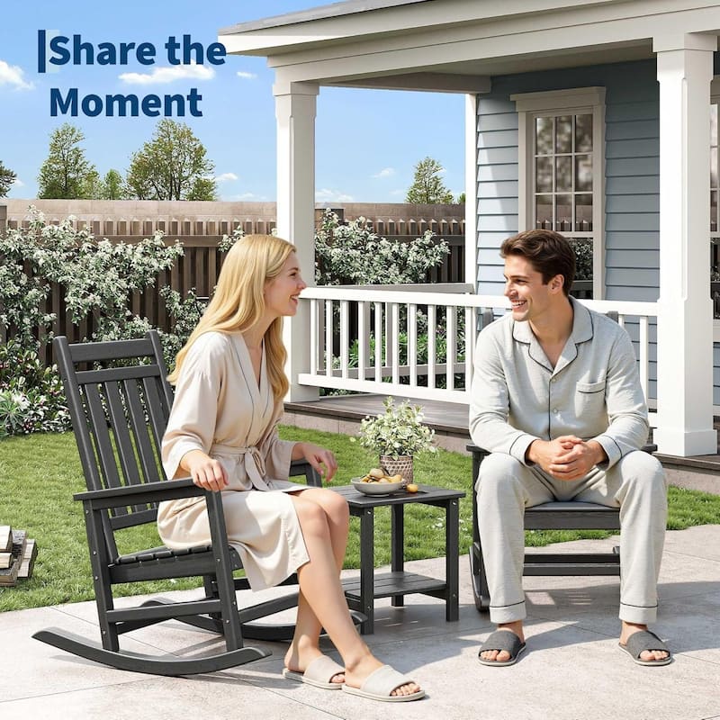 Outdoor Rocking Chair Set of 2 HDPE High-Back Rockers