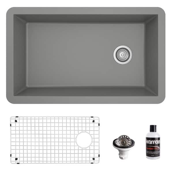 slide 2 of 67, Karran Undermount Quartz 32 in. Single Bowl Kitchen Sink Kit Grey