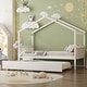 preview thumbnail 1 of 110, Creativity House Bed Twin/ Full Size Frame with Trundle for Boys Girls, Wood Platform Bed with Roof No Box Spring Needed White - Twin