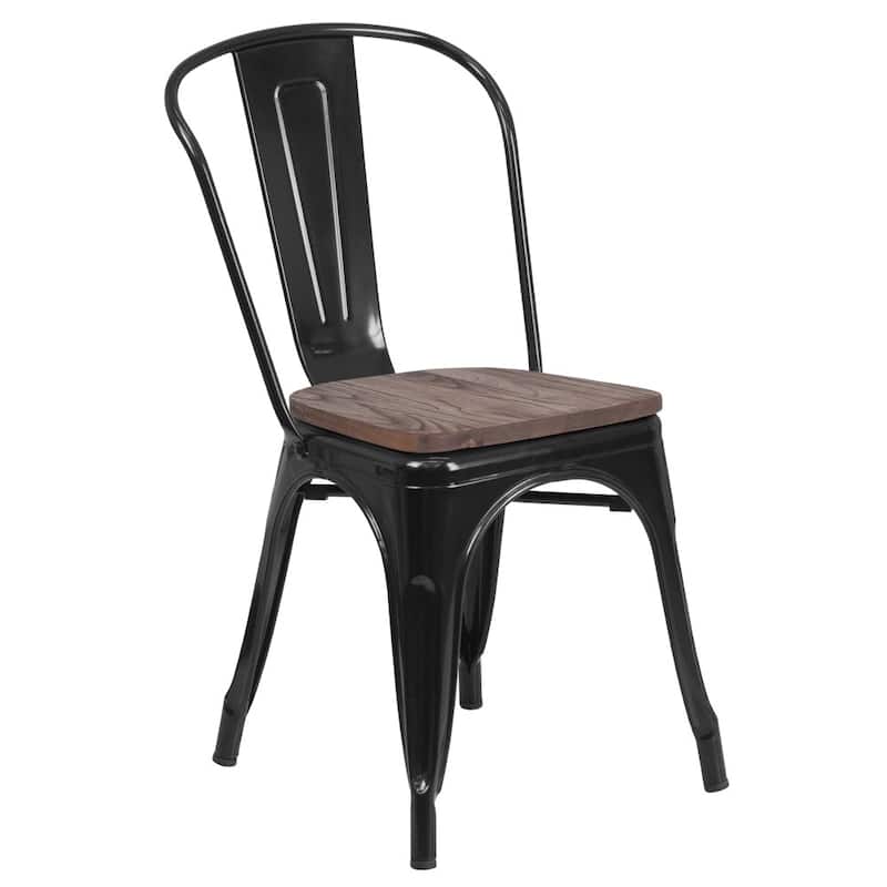Wood Seat/ Galvanized Steel Stackable Chair (Set of 4) - 18"W x 20"D x 33"H